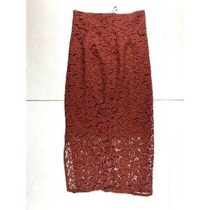 Zara Women's Size XS Floral Lace Sheer Lined Long Skirt Burn Orange Brown Zip